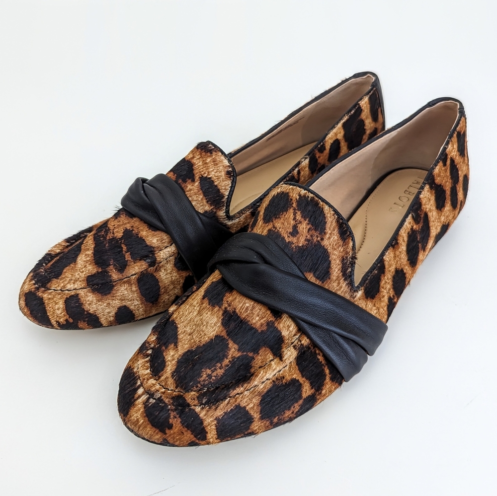 TALBOTS Calf Hair Leopard Print Classic Flats Loafers WOMEN'S 8 Leather Shoes